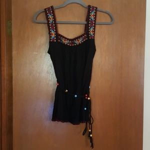 Small Black Aztec Tank Top with Beaded Accent Belt